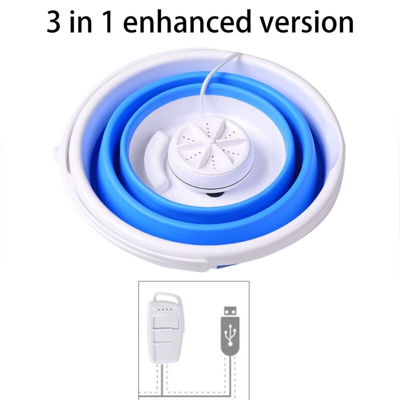 Foldable Mini Washing Machine Rotating Ultrasonic Turbines Washer USB Charging Laundry Clothes Cleaner for Home Travel