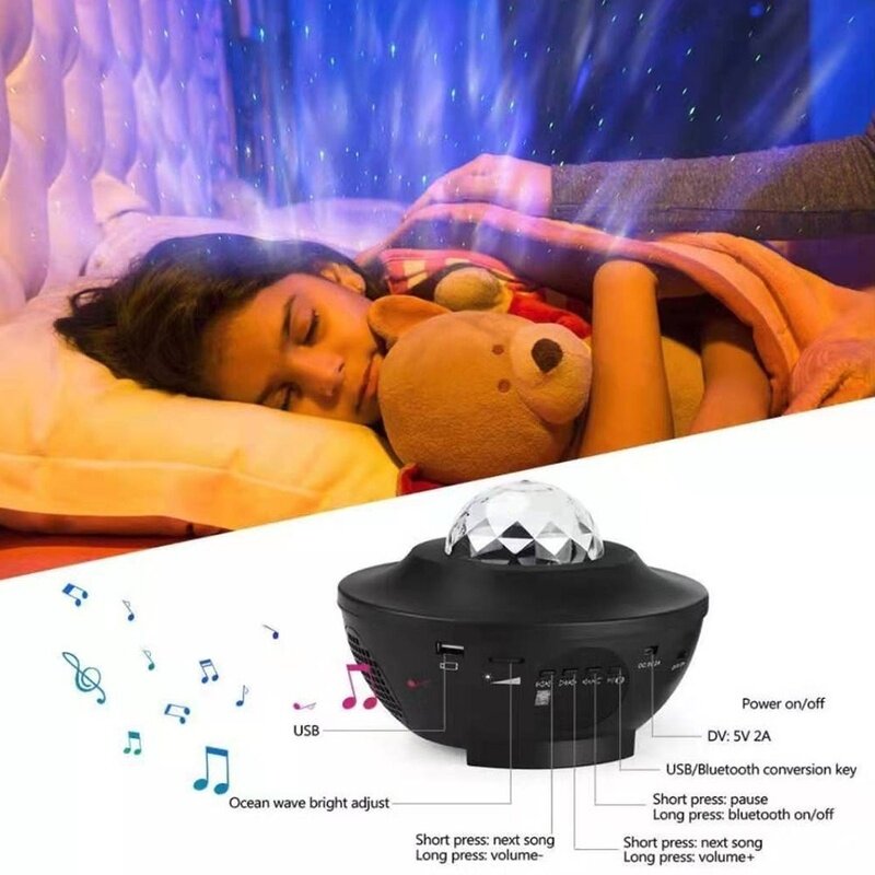 Projecteur LED de ciel étoilé, lumière de nuit, galaxie, Nova, avec musique, Bluetooth, télécommande, lampe d'océan
