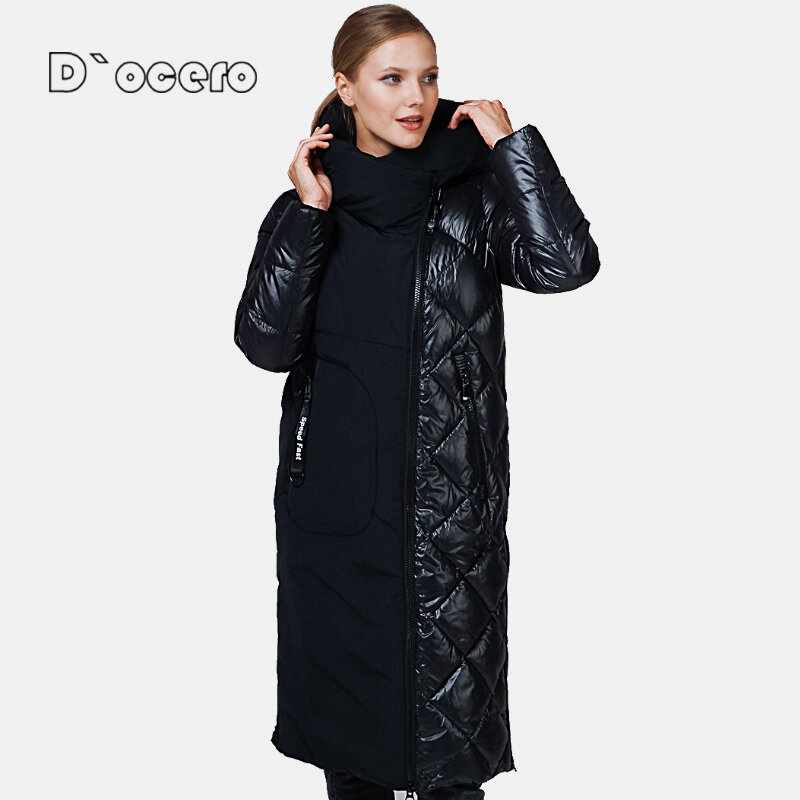 D'ocero 2021เสื้อแจ็คเก็ตสตรีฤดูหนาวผ้าฝ้าย Parkas หญิงแฟชั่น X-Long Quilted Coat สบายหนา Outerwear Hooded ขนาดใหญ่