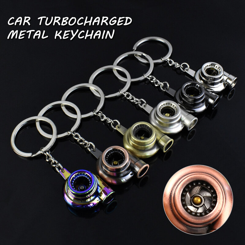 Mini Turbo Turbocharger Keychain Car Spinning Turbine Keyring Zinc Alloy Metal Key Chain Ring Keyring Keyfob Car Interior Acces