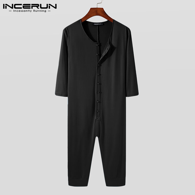 INCERUN 유행 캐주얼 스타일 Loungewear 새로운 남자 모든 경기 Onesies 섹시한 뜨거운 판매 솔리드 편안한 슬리브 점프 슈트 S-5XL 2021