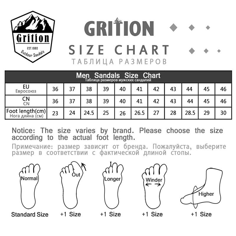 GRITION Mens Outdoor Sandals Summer Shoes Non-Slip Hiking Trekking Sandal 40-46 Fashion Flat Shoes Closed Toe Gladiator New 2021