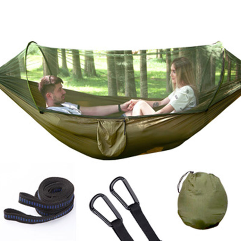 Nieuwe Camping Hangmat Met Klamboe Pop-Up Light Draagbare Outdoor Parachute Hangmatten Swing Slapen Hangmat Camping Stuff