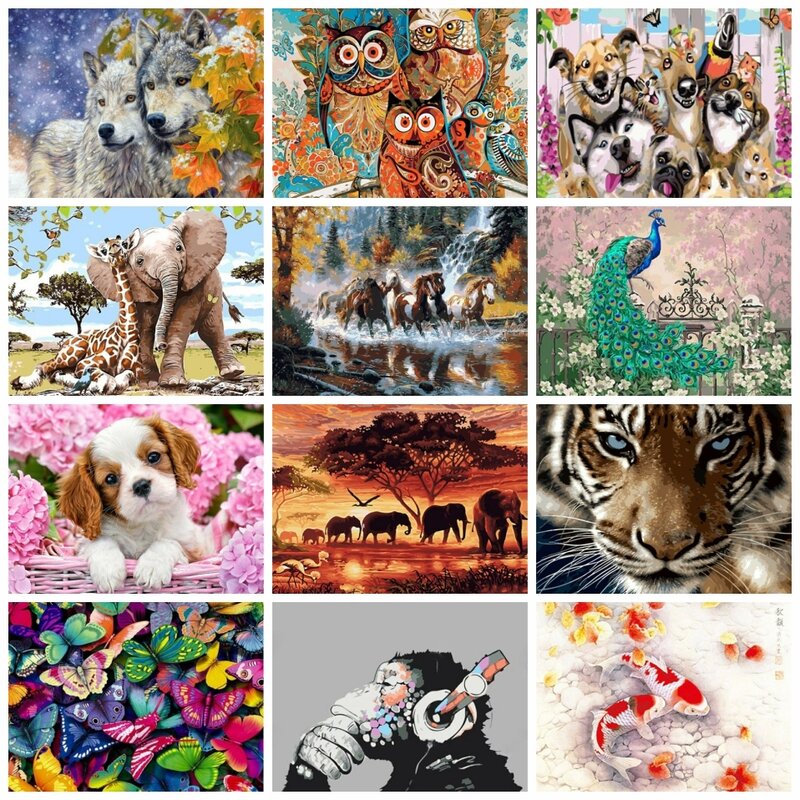 AZQSD — Kits de peinture à l'huile par numéros, 50x40 cm, dessin d'animaux, pour adultes, toile, DIY, cadeau, décor pour la maison