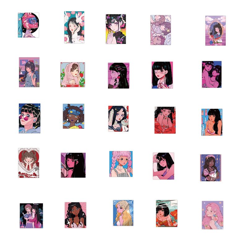 Pegatinas de belleza de corazón para con chicas de Anime, ilustración de bienestar Otaku para teléfono, portátil, funda de equipaje, pegatina de Graffiti, 10/50 Uds.