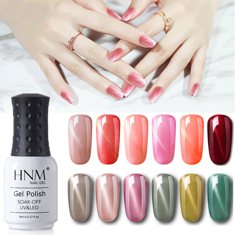 HNM-esmalte de uñas Gel híbrido de larga duración, 8ml, color rosa, Burdeos, Ojo de Gato, laca de la suerte