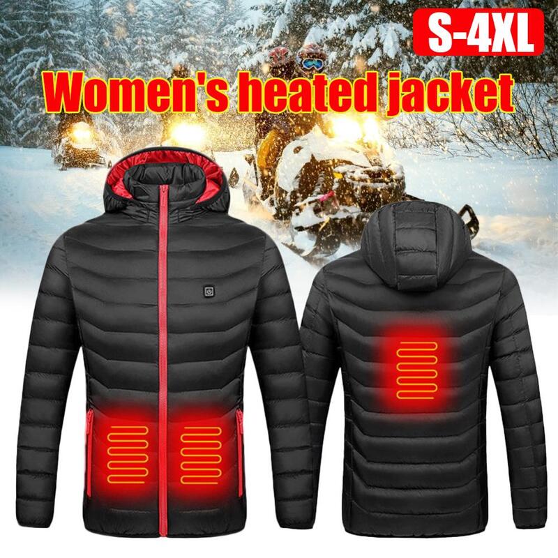 USB 충전 가열식 방한 겨울 보온 면 패딩 자켓 남성용 여성용, 블랙, 따뜻한, 전기 자켓, 2020