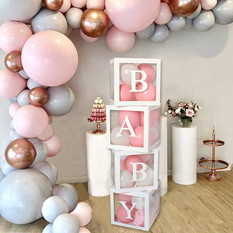 赤ちゃんのための透明な出生前のシャワーボックス,男の子と女の子のための,ユニークな1歳の誕生日の装飾,バルーンボックス,性別の明らかな贈り物