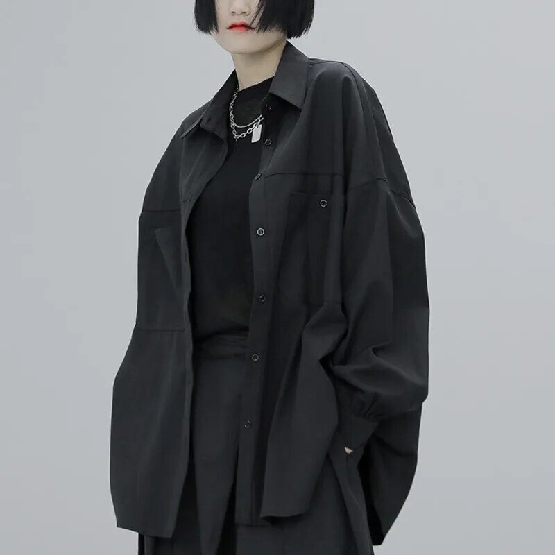 Xuxi coreano manga comprida camisa de manga única feminina solta algodão streetwear moda emendamento blusas e4453