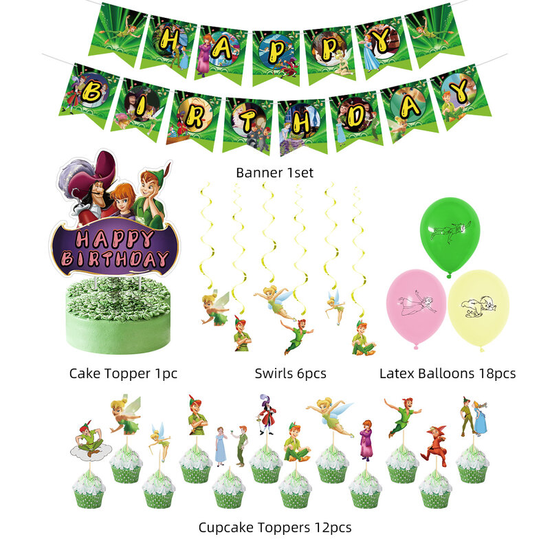 Juego de Globos de látex de Disney Peter Pan Tinker Bell, banderines de cumpleaños para niñas, decoración de fiesta, suministros para Baby Shower, Globos de juguete para niños, 1 Juego