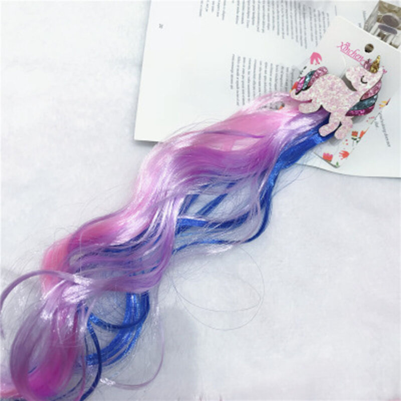 Pelucas de unicornio de colores con degradado para niñas diadema de adorno pasadores pinzas para el pelo accesorio de cabello para niños horquillas para el pelo de princesa 
