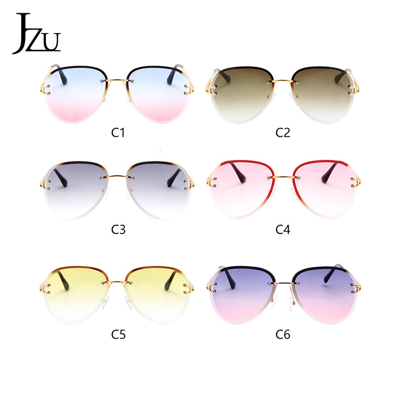 JZU Rimless 브랜드 선글라스 여성 디자이너 Sun Glasses Gradient Shades 커팅 렌즈 Ladies Frameless Metal Sunglasses UV400