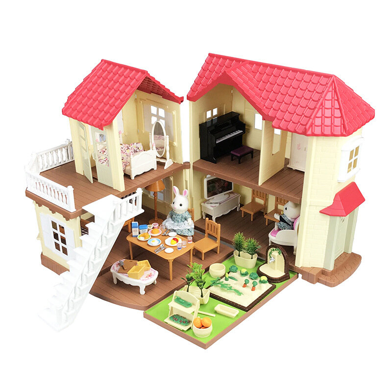 DIY Puppe Haus Wald Lodge Villa Kollokation Hause Häuser Überraschung Puppenhaus Möbel Kit Tier Familie Spielzeug Set Kinder Geschenk