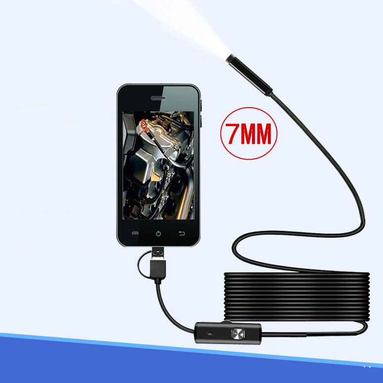 Telecamera per endoscopio USB semirigida 3 In 1 telecamera per serpente impermeabile IP67 da 7MM con 6 Led per endoscopio Android per PC Windows e Macbook
