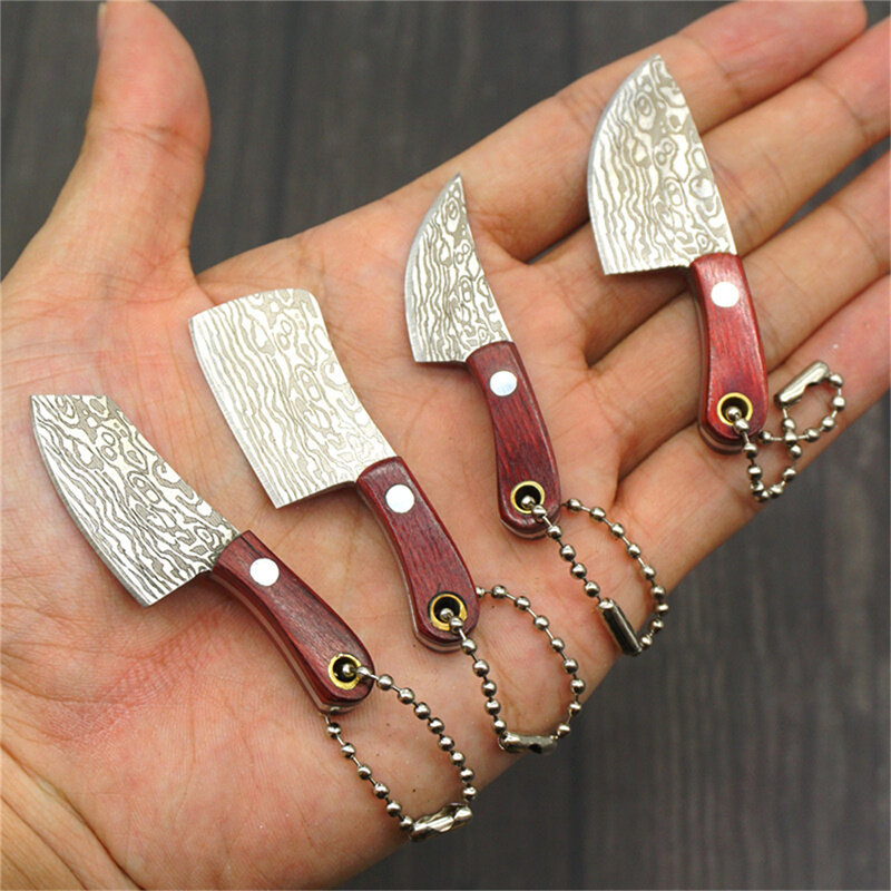 Porte-clés couteau de poche Portable en acier inoxydable, Camping petit couteau EDC éplucheur lame fixe manche en bois cuisine multi-couteaux