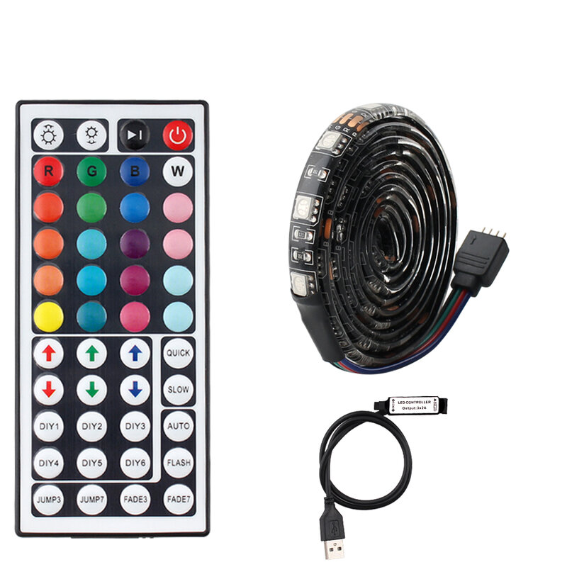 Tira de luces LED de 5V CC para retroiluminación de TV RGB, SMD 5050, resistente al agua, 5V, RGB, USB, cinta de luz de 60led/m, Control remoto de 44 teclas