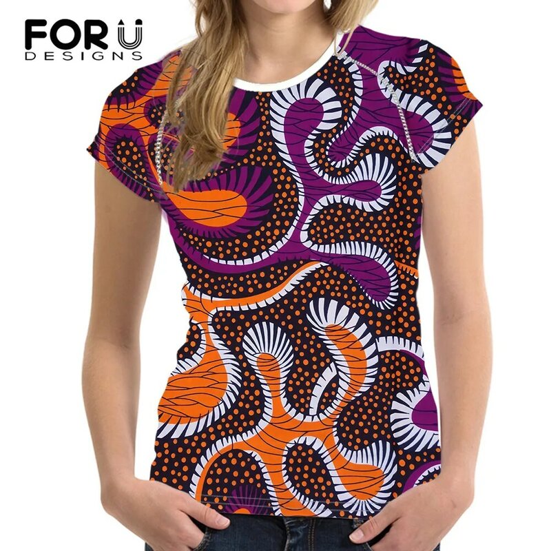 FORUDESIGNS 여름 패션 여성 T 셔츠 대형 아프리카 Ankara 디자인 여성 캐주얼 루즈 탑스 티셔츠 Camisetas Mujer Manga Corta