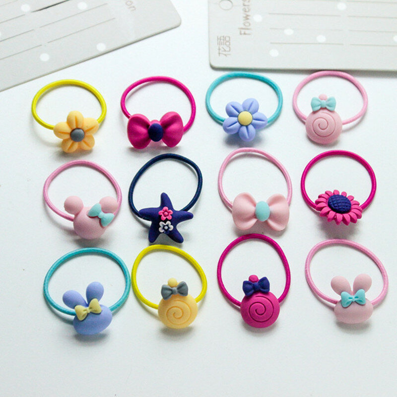 New Style 20Pcs/Set Colorful Flower Hair Accessories Kids Girls Rubber High Elasticity Ring Hair Band Head Rope Ponytail Holders