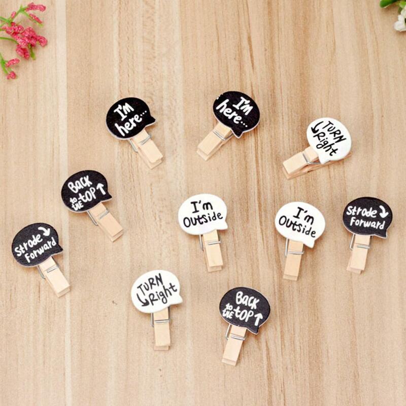 Wooden English Chat Bubble Clips with Hemp Rope Home Photo Wall Card Gift Decor Clamp Folder Turning Stroke Tunner Spring Knots