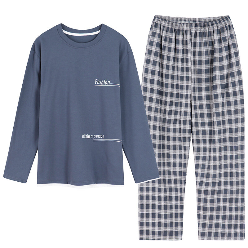 Caiyier novo 100% algodão pijamas conjunto para homens grosso em torno do pescoço sleepwear conjunto casual manga longa calças de inverno loung wear 3xl