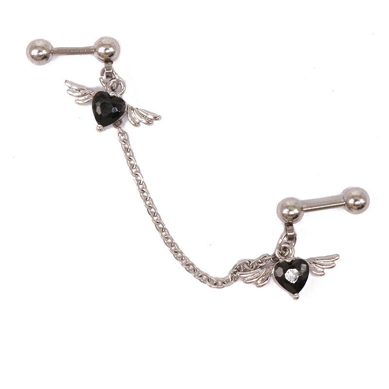 Egirl-pendientes de doble lóbulo para mujer, Piercing de hélice, cadena larga, colgante de corazón, joyería Y2K, 1 unidad