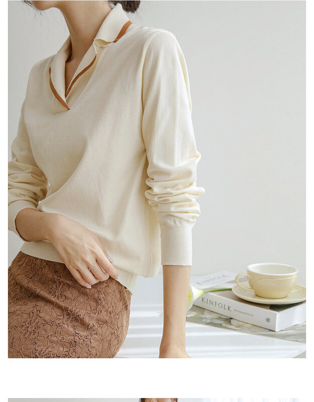 Maglione di Polo delle donne Pullover maglione con collo S-XL