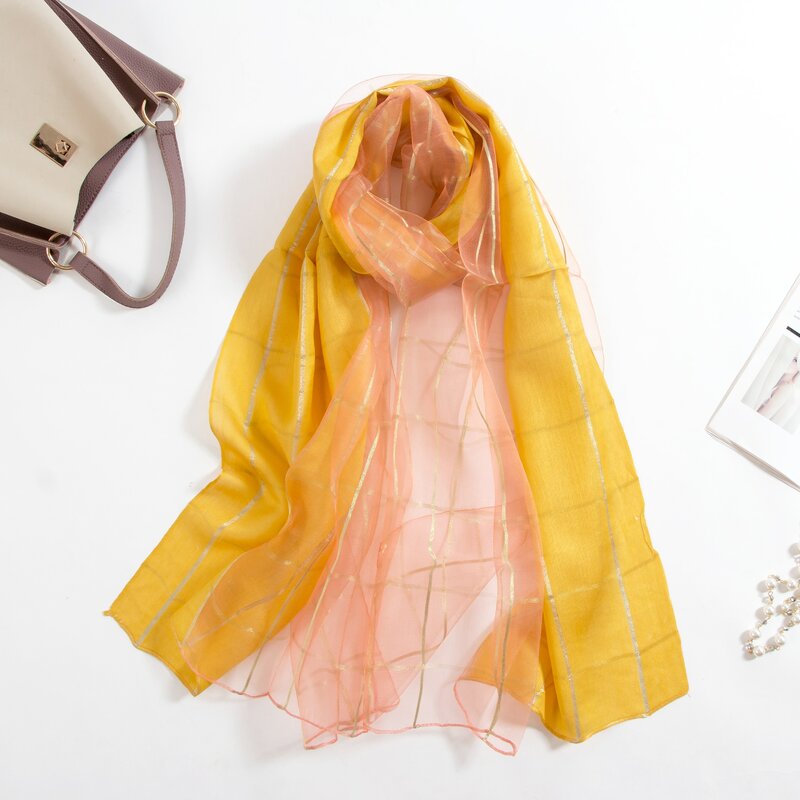 Bufanda de seda a rayas para mujer, pashmina, chal de moda, foulard, muslman