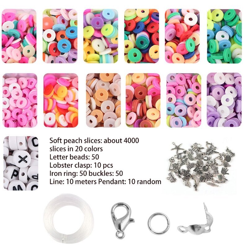 Clay Spacer Beads Bracelets Necklace Earring DIY Craft Kit with Pendant Jump Rings Pack Bracelets Beads L41B