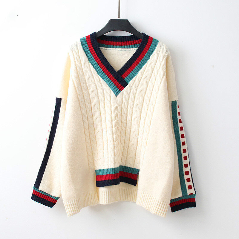 Корейский стиль женский зимний модный пуловер и свитера с V-образным вырезом скрученные нестандартные тянущиеся 2020