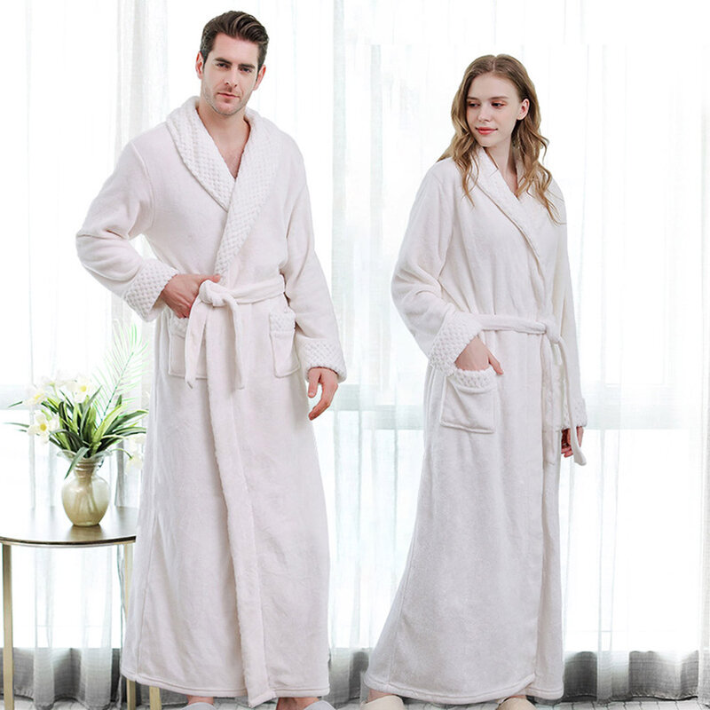홈 부드러운 넥타이 클로저 편안한 포켓 발목 긴 소매 커플 전체 길이 목욕 가운 패션 두꺼운 가을 겨울