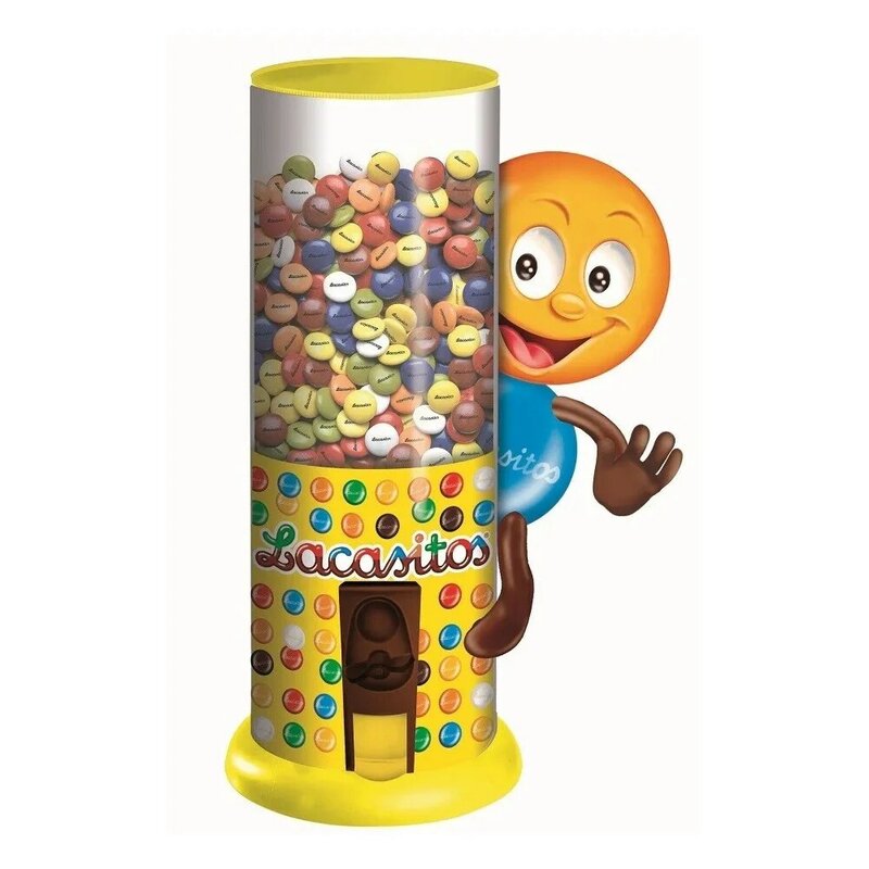 Dispenser Lacasitos with 150 grams of milk chocolate grageas coated with colored sugar. Ideal for gift