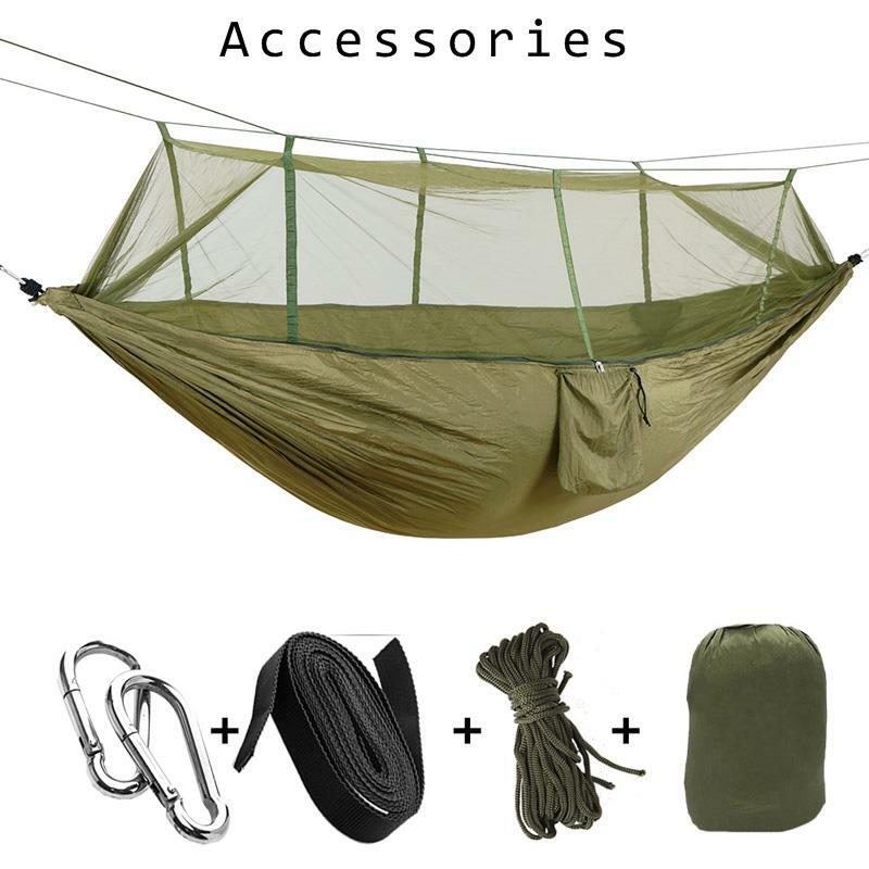 1-2 pessoa portátil acampamento ao ar livre hammock com mosquiteiro de alta resistência parachute tecido pendurado cama caça dormir balanço