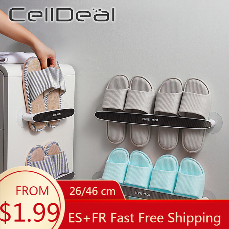 CellDeal Punch-free Slipper Hanger Multifunction Self-adhesive Towel Rack Holder Bathroom Wall Mounted Shelf Slipper Organizer