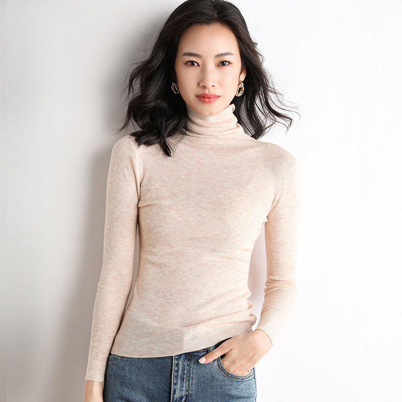 Ladies Turtleneck Worsted Sweater Long Sleeve Fall/Winter 2021 New Slim Hedging Tight Fit All-Match Thin Knitted Top