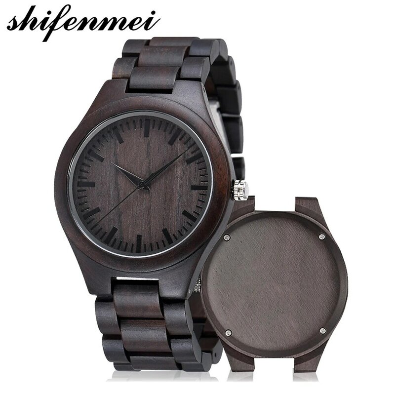 Shifenmei grawerowane drewniane zegarek z pudełkiem dla mężczyzn chłopak drzewo sandałowe drewno niestandardowe zegarek prezent urodzinowy