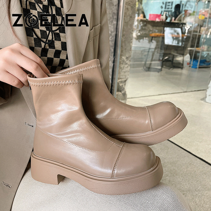Kostki damskie Chelsea Boots PU Leather 2022 nowa jesienno-zimowa moda damska buty na platformie Retro Martin buty damskie