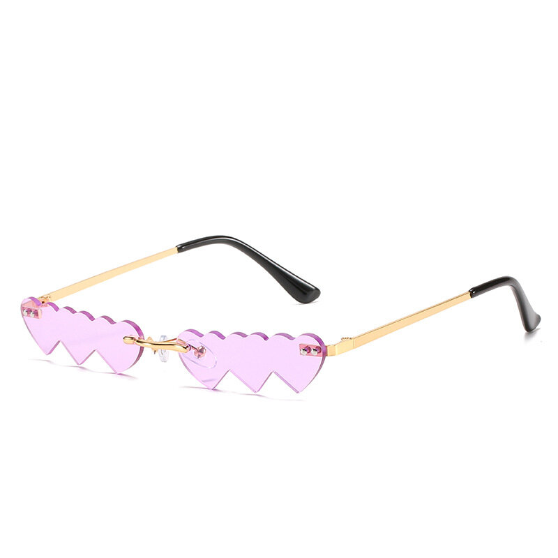 Женские зеркальные солнцезащитные очки без оправы, металлические декоративные очки в форме волны и сердца, с особым d-образным покрытием, 2021