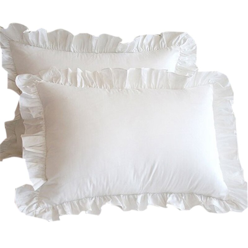 2 pçs branco fronha de algodão sólido plissado travesseiro sham princesa europeu capa travesseiro protetor 48x74cm