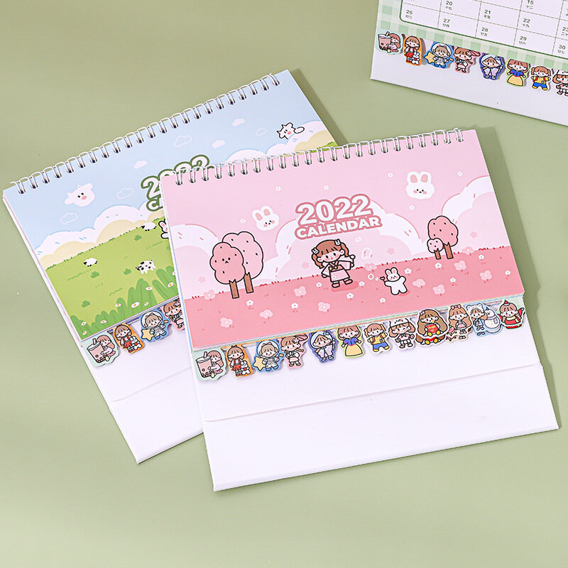 2022 Kawaii Rabbit Planet Girl Calendar with Sticker Coil Schedule Creative Desk Table Dates Reminder Timetable Planner sl3185