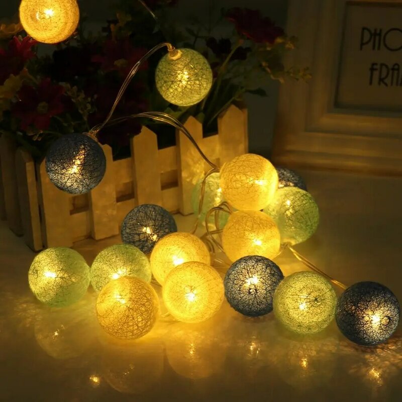 2M 20 LED Bola Karangan Bunga Katun Lampu Tali Natal Paskah Luar Ruangan Menggantung Pesta Bayi Anak-anak Kamar Tidur Peri Lampu Dekorasi