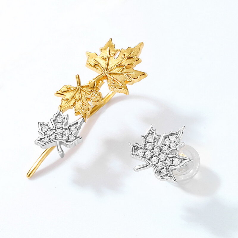 ALLNOEL Solide 925 Sterling Silber Ohrringe Maple Blätter Asymmetrie Earrigns Für Frauen 2021 Neuheiten Reales Gold Plating Feine