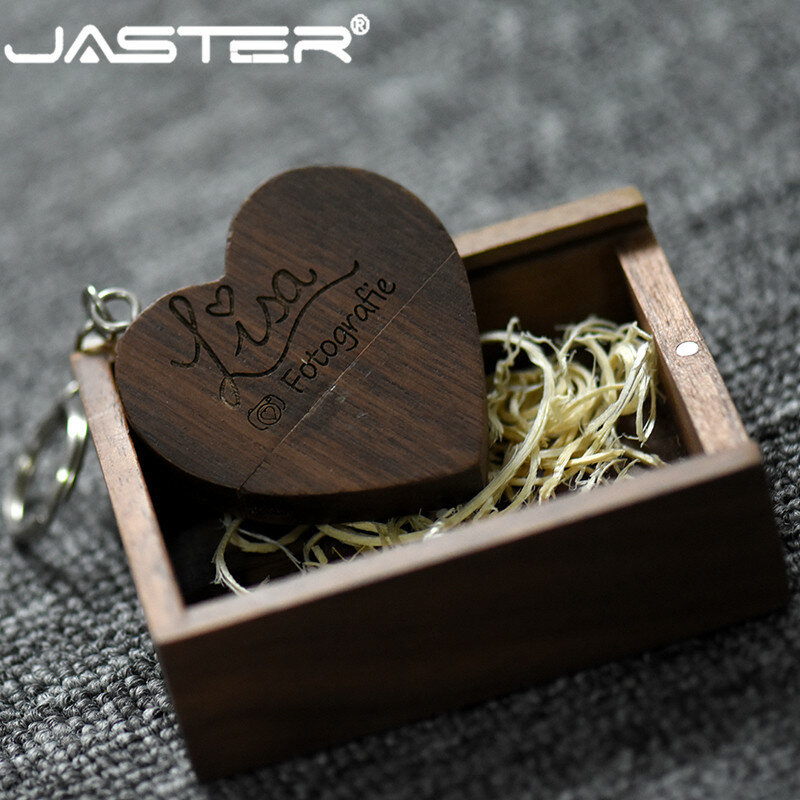 JASTER wooden heart USB + gift box usb 2.0 flash drive pendrive 4GB 8GB 16GB 32GB 64GB(free custom logo)photography wedding