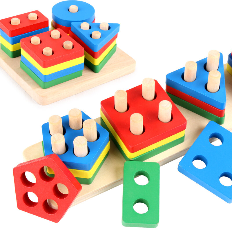 Diy wooden building blocks geometric shape pairing plate model set cognitive early educational toys for children