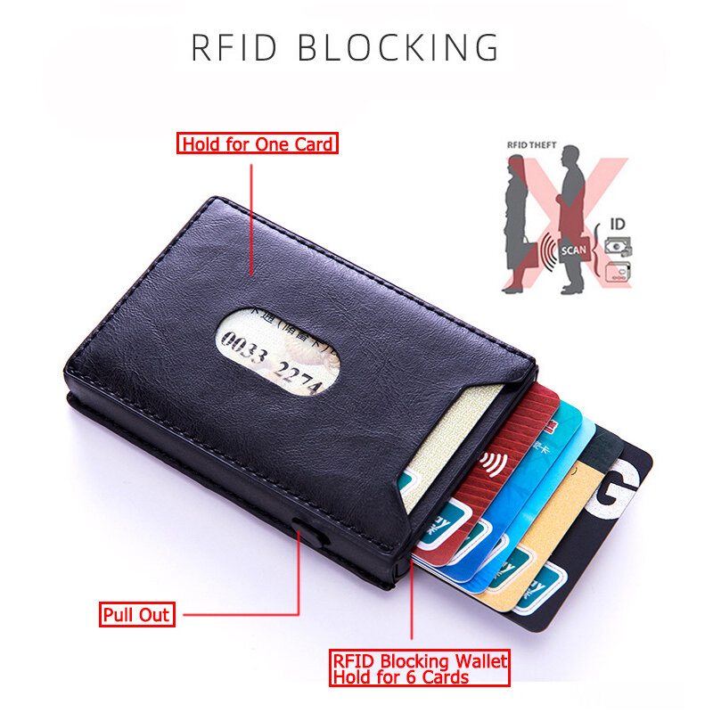 Zovyvol rfid bloqueio de proteção titular do cartão de crédito carteira de couro metal alumínio caso de cartão de negócios titular do cartão para homem