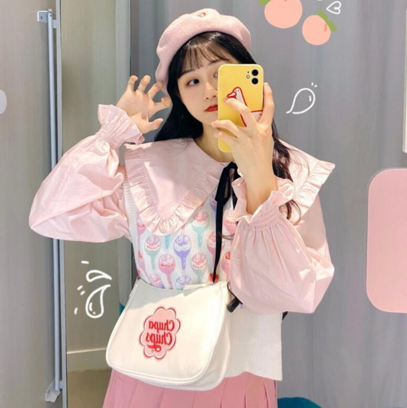 HOUZHOU Women Shoulder Bag Crossbody Female Y2K White Leather Harajuku Designer 2021 Fashion Handbags Japanese Kawaii