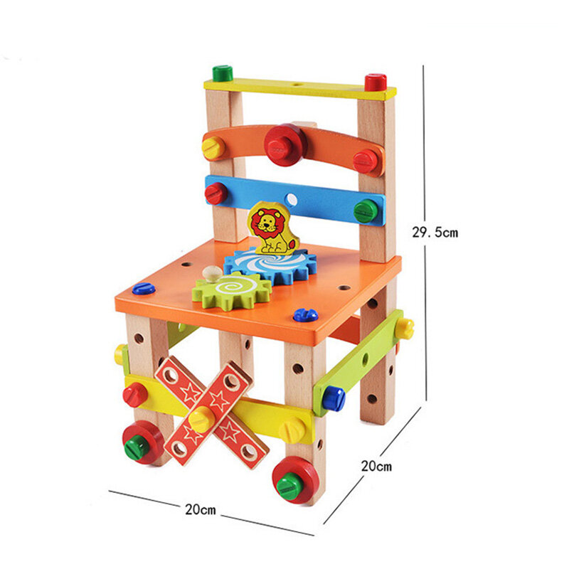 Mainan Edukasi Kayu Anak-anak Mainan Kursi Perakitan Kursi Kombinasi Mur Sekrup Multifungsi Alat Perbaikan DIY Mainan Anak Laki-laki