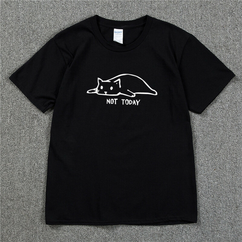 Kaus Gambar Kucing Bukan Hari Ini Kaus Lucu Kasual Pria Wanita untuk Musim Panas Uniseks Kaus Atasan Kawaii Tumblr Kaus Skateboard Kaus
