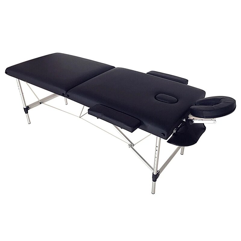 Mesa de masaje de 2 secciones, cama de belleza plegable portátil, SPA, culturismo, color negro, 186x60x63cm