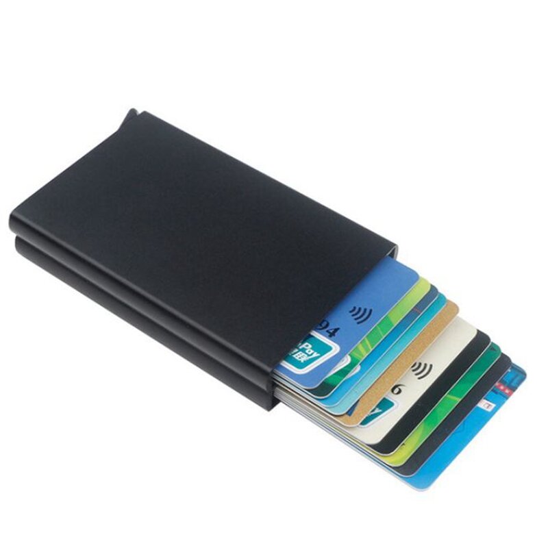 Titular do cartão de crédito da caixa dupla de alumínio para homens fino anti proteger viagem id titular do cartão rfid carteira caso de metal porte carte