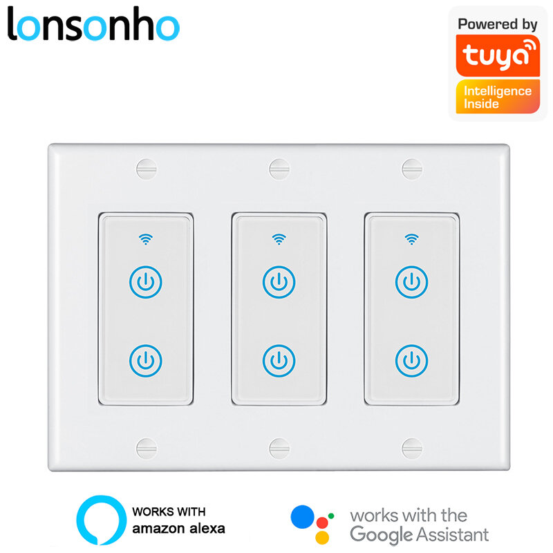 Lonsonho-interruptor inteligente con Wifi, dispositivo de Control remoto inalámbrico con Panel táctil, compatible con Smart Life, Tuya, US 2, 4, 6 entradas, Alexa y Google Home